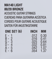 Martin MA140 - Authentic Acoustic 80/20 Bronze Guitar Strings Set - Light 12-54