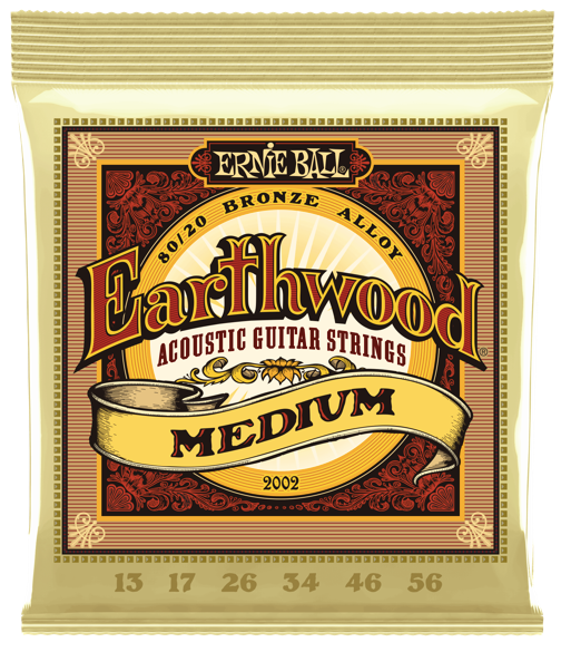 Ernie Ball 2002 Earthwood 80/20 Bronze Medium Acoustic Guitar Strings Set - .013-.056