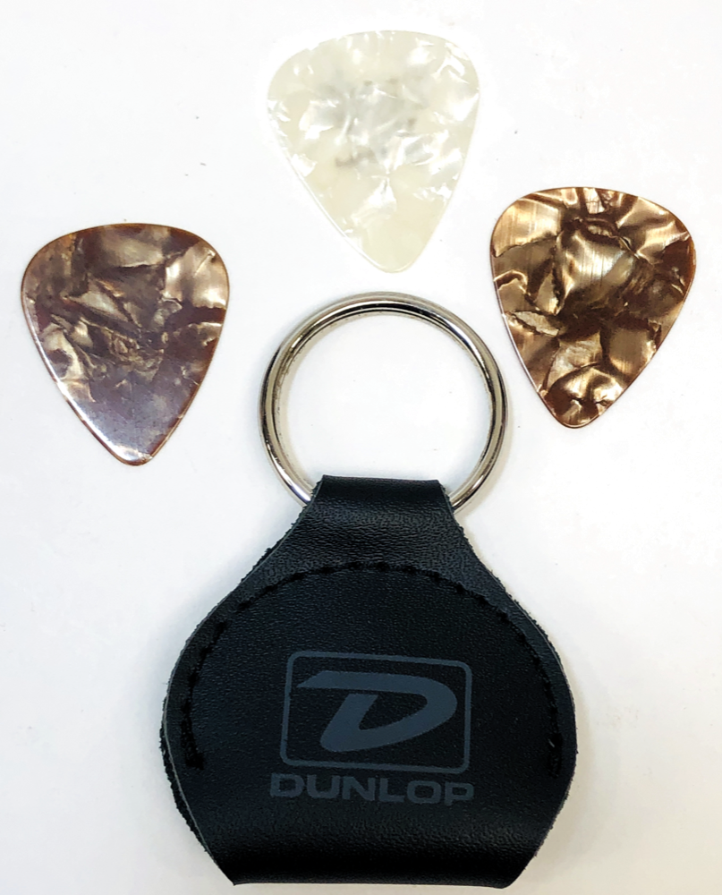 Guitar Candy Pack 04 - Dunlop Leather Pick Holder Keychain + 3 Guitar Picks - Fornaszewski Music Store, Granite City IL 62040 - www.stanf.com