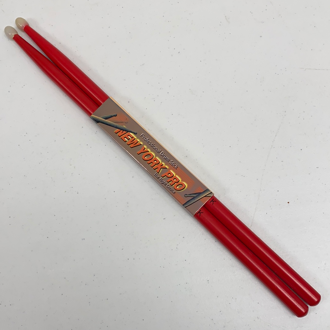 RED Pair of ROCK Nylon Tip New York Pro Color Drumsticks