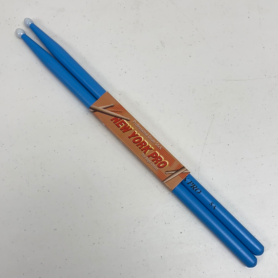 BLUE Pair of 5A Nylon Tip New York Pro Color Drumsticks