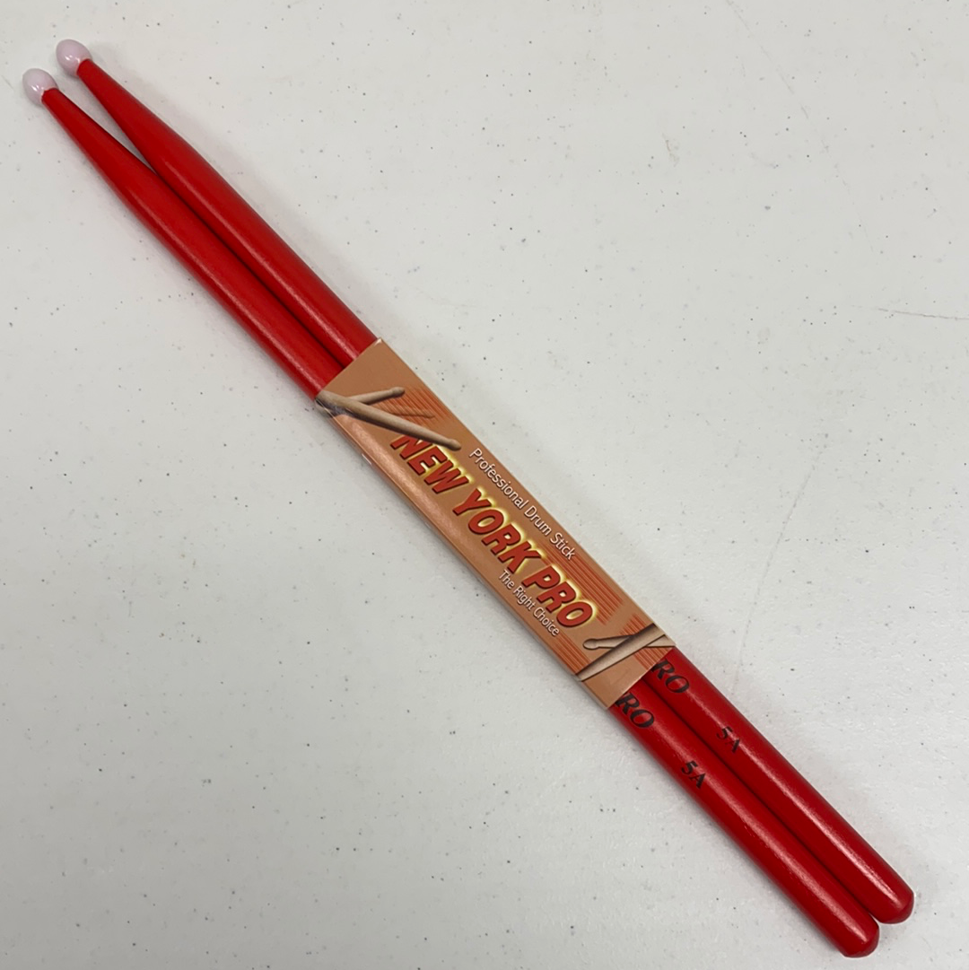 RED Pair of 5A Nylon Tip New York Pro Color Drumsticks