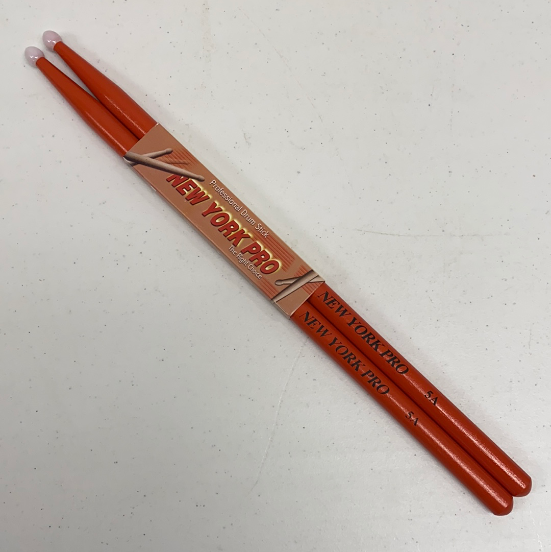ORANGE Pair of 5A Nylon Tip New York Pro Color Drumsticks