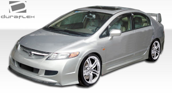 2006-2011 Honda Civic 4DR Duraflex R-Spec Body Kit - 5 Piece - Includes R-Spec Front Bumper Cover (104428) R-Spec Rear Bumper Cover (104429) R-Spec Side Skirts Rocker Panels (104430) R-Spec Rear Wing Trunk Lid Spoiler (104431)