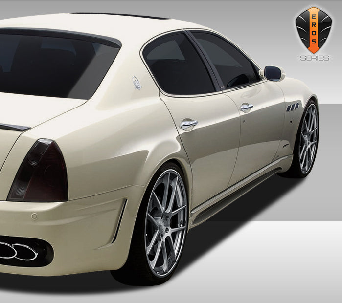 2005-2007 Maserati Quattroporte Eros Version 1 Body Kit - 4 Piece - Includes - Eros Version 1 Front Bumper Cover (108432) Eros Version 1 Side Skirts Rocker Panels (108433) Eros Version 1 Rear Bumper Cover (108434)