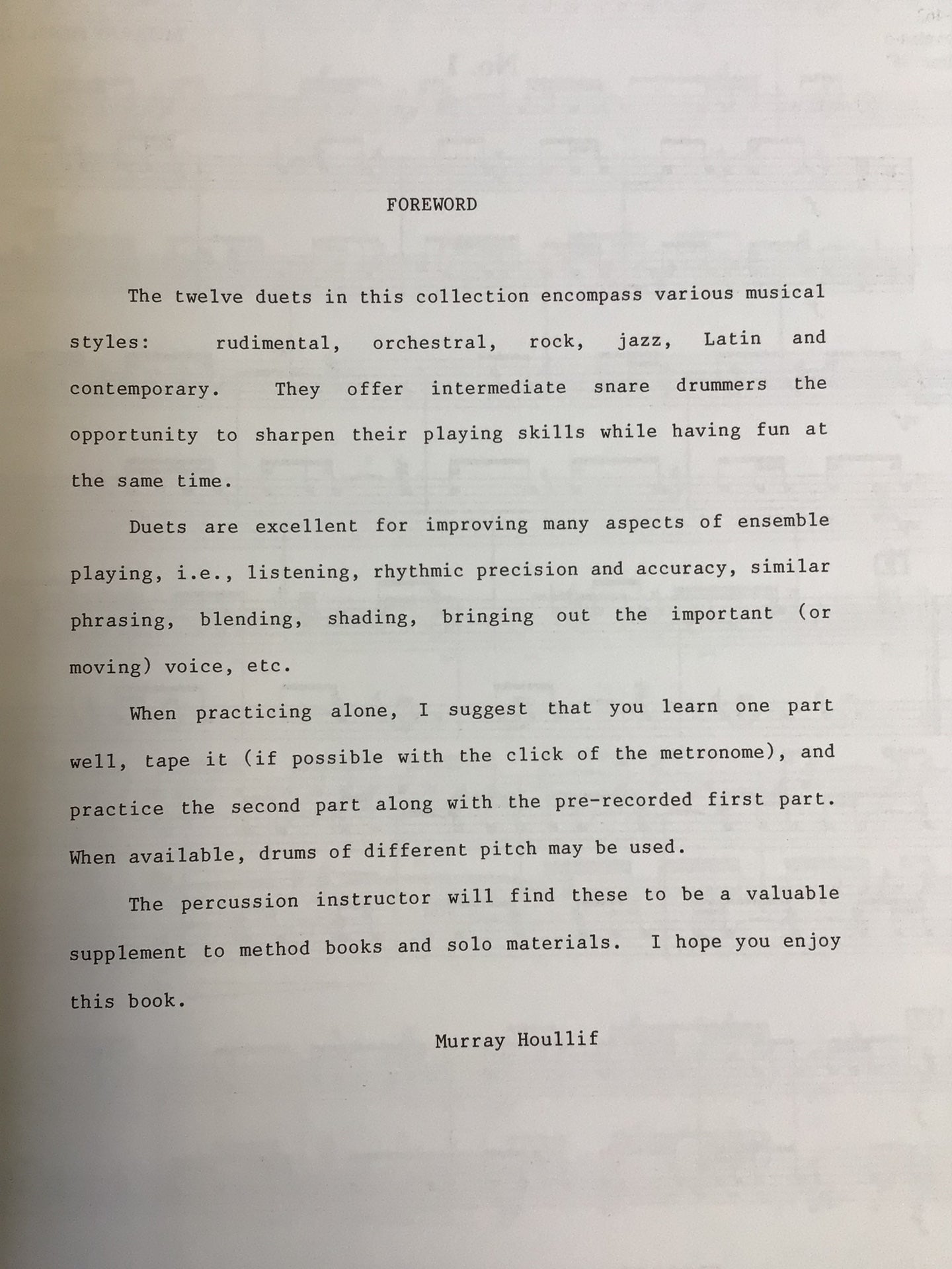 Snare Drum Duets For Intermediate Players - Houllif