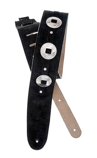 FM - 2.5 in Heavy Metal - Leather Guitar / Bass Strap - Suede Concho Black