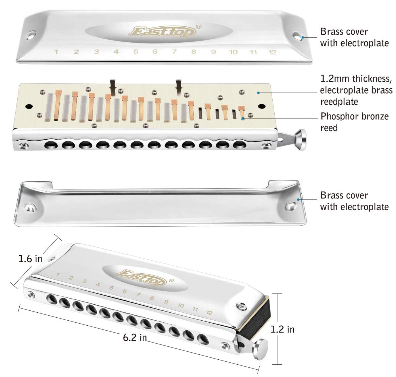 East Top CHROMATIC Harmonica - 12-hole - Double-row - 48 tones