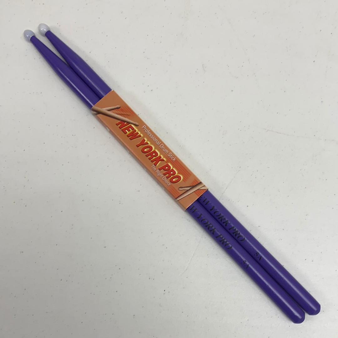 PURPLE Pair of 5A Nylon Tip New York Pro Color Drumsticks