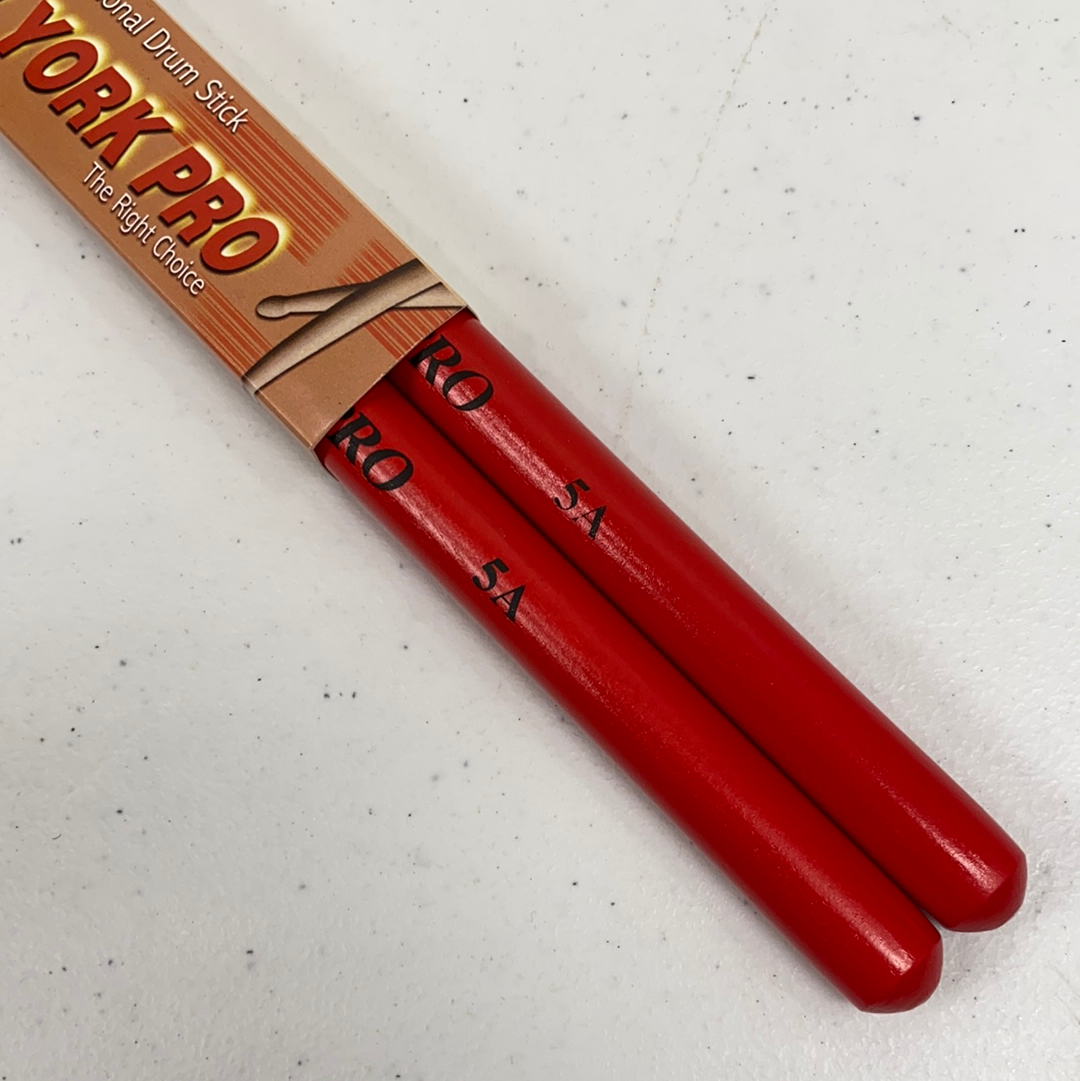 RED Pair of 5A Nylon Tip New York Pro Color Drumsticks