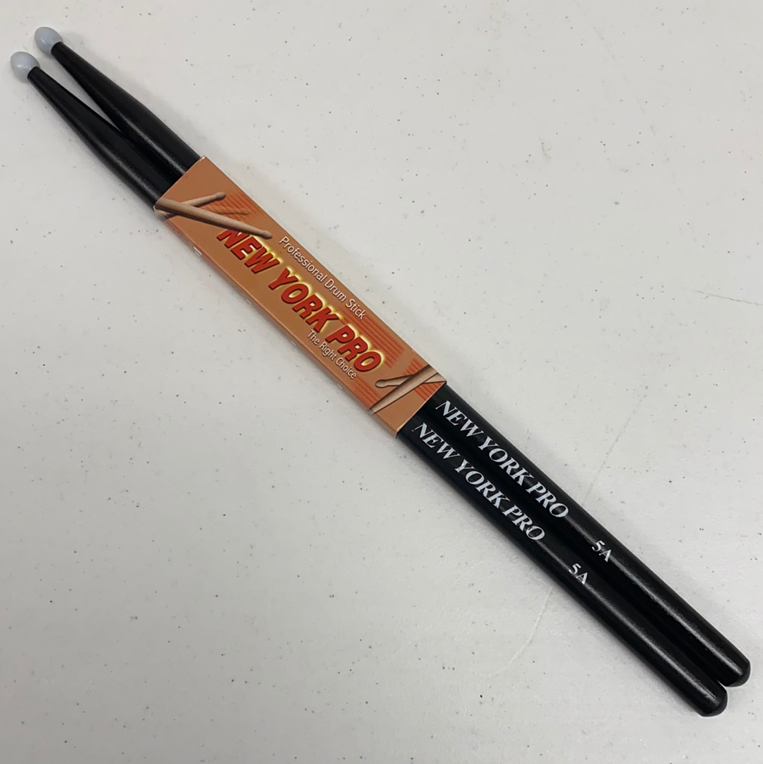 BLACK Pair of 5A Nylon Tip New York Pro Color Drumsticks
