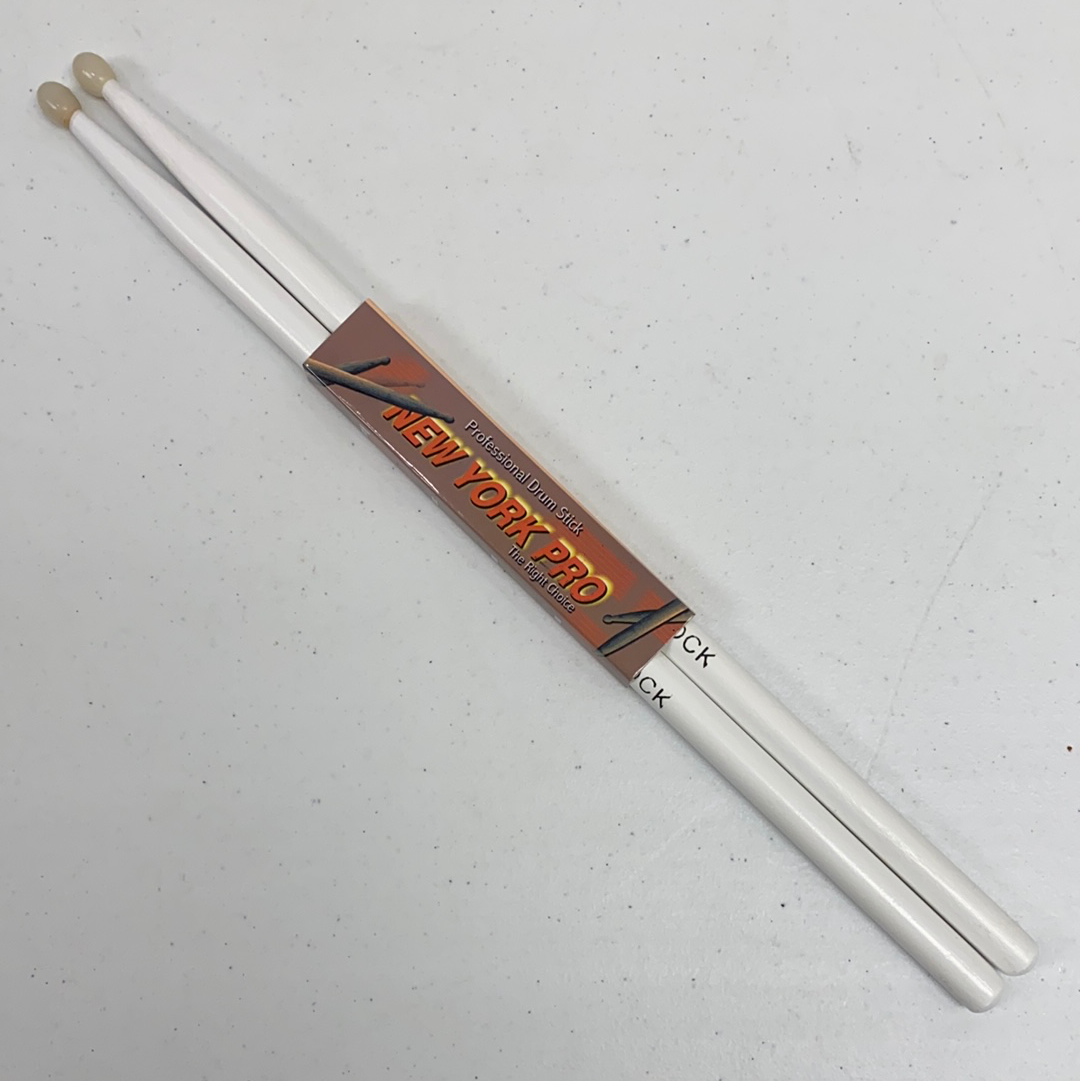 WHITE Pair of ROCK Nylon Tip New York Pro Color Drumsticks
