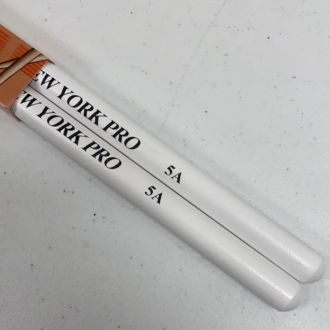WHITE Pair of 5A Nylon Tip New York Pro Color Drumsticks